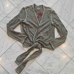 Double D Ranch Olive Cardigan with Red Floral Embroidery
